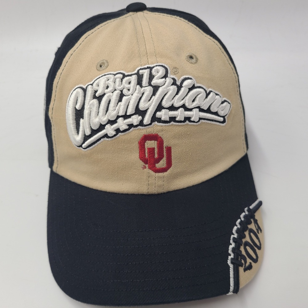 Vintage Oklahoma Sooners Hat Adjustable‎ Beige black 2004 Big 12 Champions XII